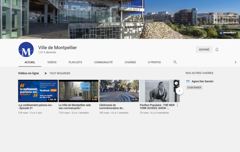 page YouTube de la Ville de Montpellier