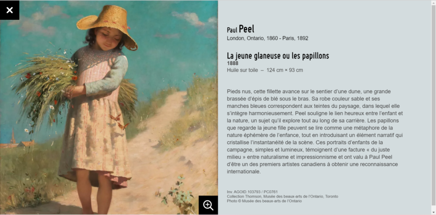 expo virtuelle Musée Fabre Le Canada et l’impressionnisme La jeune glaneuse ou les papillons Peel