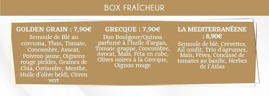 Golden Grain bar à couscous Montpellier Menu Golden Grain BOX FRAICHEUR